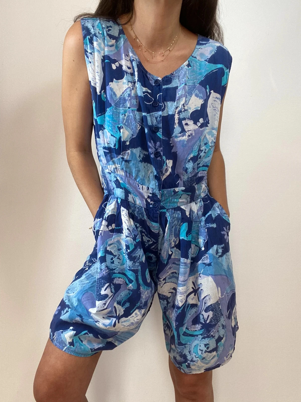 combinaison short/Bermuda bleu à motif